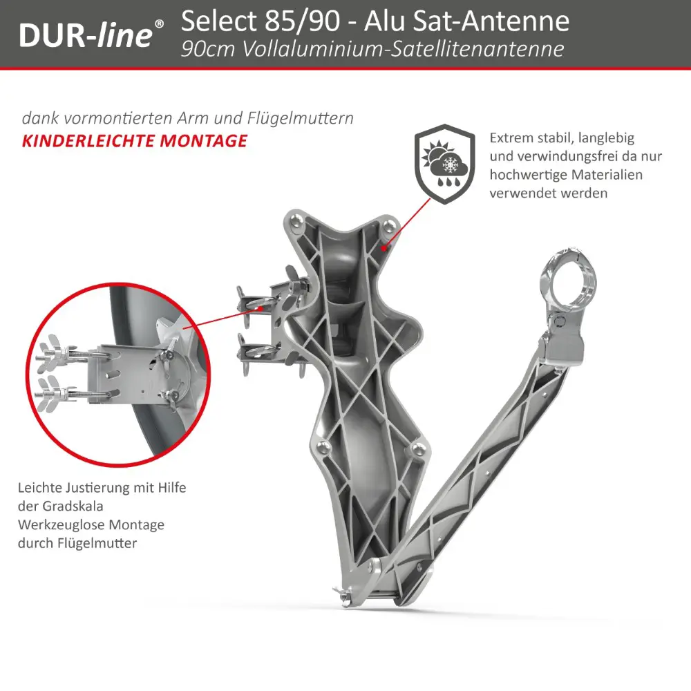DUR-line Select 8 Teilnehmer Set - Qualitäts-Alu-Satelliten-Komplettanlage - Select 85cm/90cm Spiegel/Schüssel Anthrazit + Octo LNB - für 8 Receiver/TV 