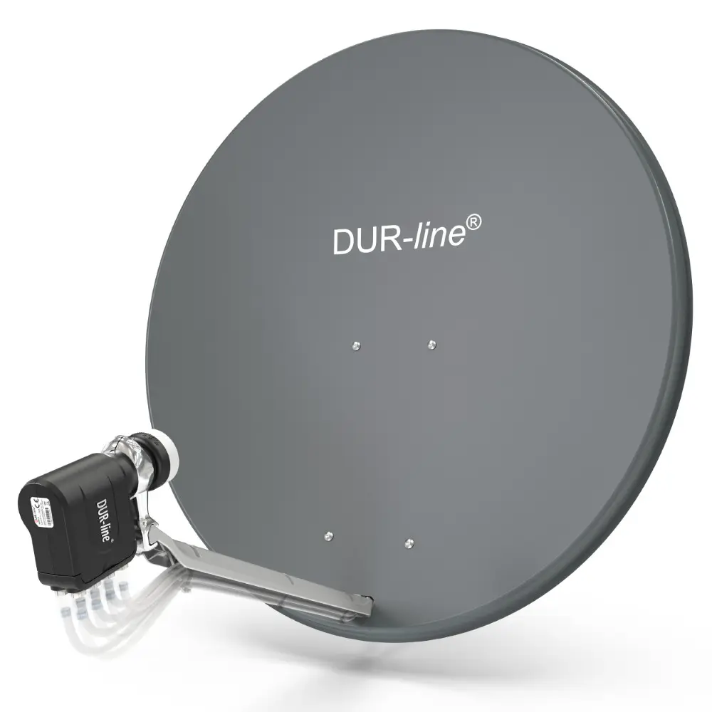 DUR-line Select 8 Teilnehmer Set - Qualitäts-Alu-Satelliten-Komplettanlage - Select 85cm/90cm Spiegel/Schüssel Anthrazit + Octo LNB - für 8 Receiver/TV 