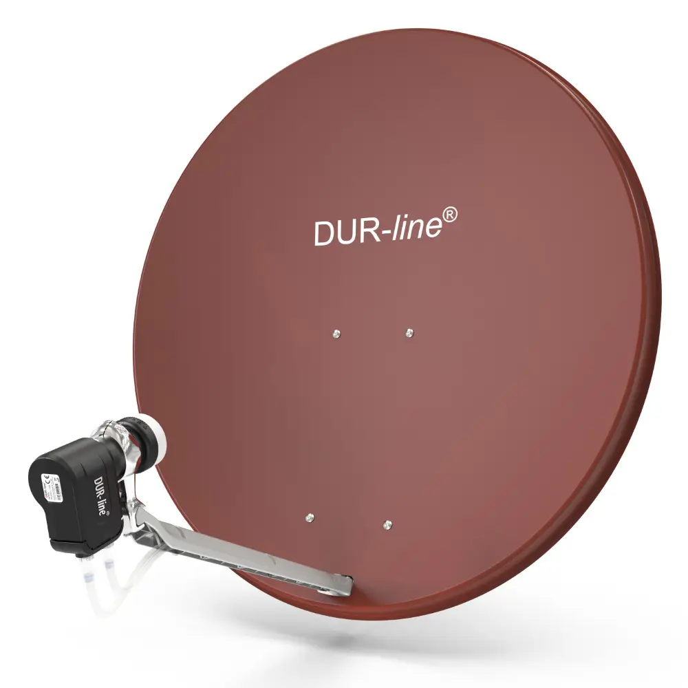 DUR-line Select 2 Teilnehmer Set - Qualitäts-Alu-Satelliten-Komplettanlage - Select 85cm/90cm Spiegel/Schüssel Rot + Twin LNB - für 2 Receiver/TV